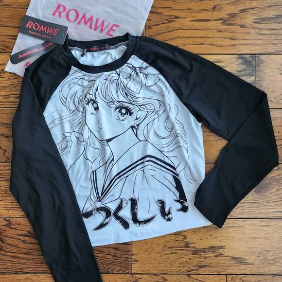 NWT Anime & Letter Print  Raglan Sleeve Top - Picture 8 of 8